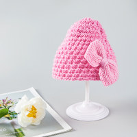 Baby Pure Cotton Solid Color Bowknot Decor Wool Cap  Pink