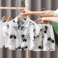 Boys summer shirt suit 2024 boys baby stylish short-sleeved two-piece suit children's summer shirt suit  White