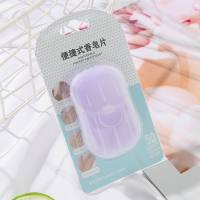 50 pieces of disposable portable soap tablets mini outdoor hand washing tablets boxed soap paper travel common paper soap  Purple