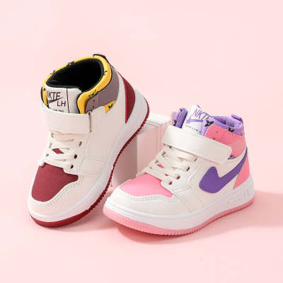 Kid Color-Block-Patchwork-High-Top-Sneakers mit Klettverschluss