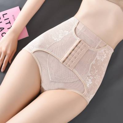 Lace thin reinforced tummy-control pants mesh mid-waist buttoned hip-lifting waist postpartum body shaping tummy-control underwear