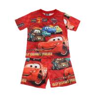 Costume d'été à manches courtes pour garçons, nouveau style, costume de voiture imprimé complet pour enfants  rouge