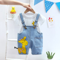 Boys overalls, baby summer short-sleeved suit, children's denim shorts, children's clothes, thin style, fashionable  Light Blue
