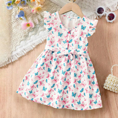 Toddler Girls Sweet And Elegant Style Butterfly Print Dress