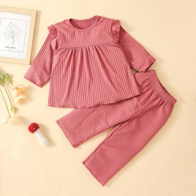 Toddler Solid Color Ruffled Long-sleeve Top & Solid Color Pants
