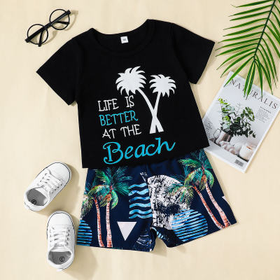 Toddler Boy Beach Casual Cartoon T-shirt & Shorts