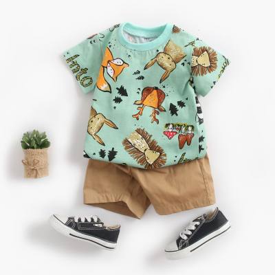 T-shirt a maniche corte da cartone animato estivo per neonato + pantaloncini Versione coreana di abbigliamento per bambini due pezzi in vestiti per bambini