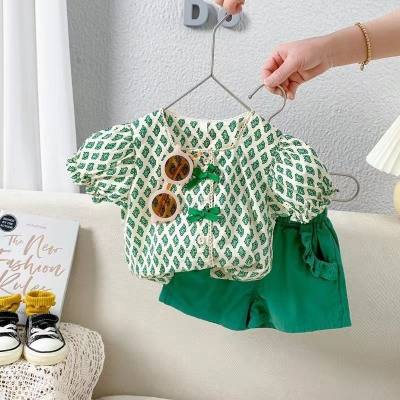Girls summer suit new style short-sleeved clothes children's shorts two-piece suit