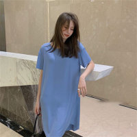 Women's thin ice silk cool skirt nightdress  Blue