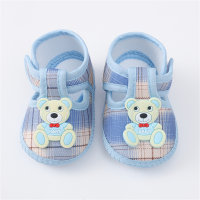 Zapatos para niños pequeños con suela suave a cuadros y osito para bebé  Azul