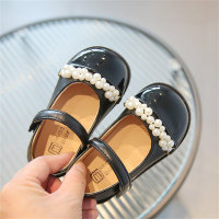 Children's Pearl Princess Style Leather Shoes  Black