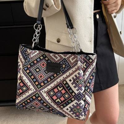 Single shoulder bag handbag mommy bag canvas large capacity tote bag female 2023 new fashion ethnic style students in class
