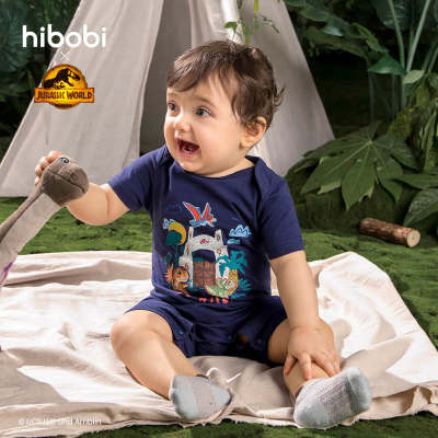 hibobi×Jurassic Baby Boy Cartoon Print Short Sleeve Cotton Jumpsuit