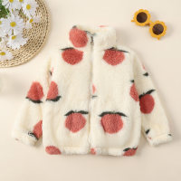 Toddler Girl Solid Color Printed Stand Collar Berber Wool Zipper Jacket  Pink