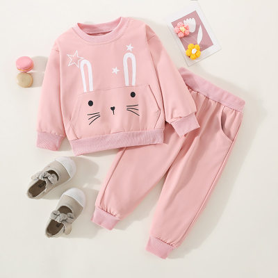 2-piece Toddler Girl Rabbit Style Pocket Front Sweatshirt & Solid Color Pants