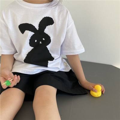 Camisetas de manga curta estampadas fofas para crianças estilo coreano para meninos e meninas bebê coelho gola redonda tops roupas de verão