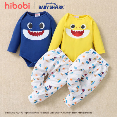 hibobi×IP Babyshark Baby Boys Cute Print  Long Sleeve Cotton Jumpsuit & Pant