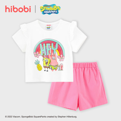 hibobi x SpongeBob Toddler Girl Cute Print Ruffle Short Sleeve Suit