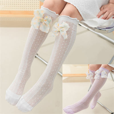 Girls' Pure Cotton Floral Bowknot Decor Stockings