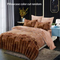 مجموعة غطاء ملاءة سرير نمط هندسي و خط ذهبي 3 قطع -  بدون لحاف أو وسادة - Hibobi
