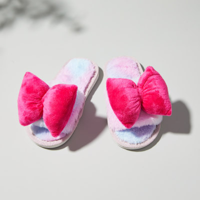 Toddler Girl Color Plush Slide Bowknot One Word Cotton Shoes