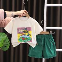 Traje de manga corta de verano para niños 2024 nuevos niños infantiles ropa de verano para bebés de dibujos animados de cocodrilo traje atractivo de dos piezas niños de moda  Verde