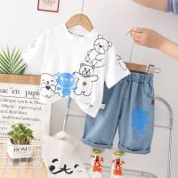 Boys Summer Suit 2023 New Cartoon Cute Short Sleeve Suit Small and Medium-sized Baby Summer Korean Style Two-piece Set  White