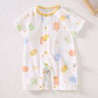 Baby jumpsuit pure cotton summer thin newborn baby clothes romper crawling clothes  Yellow