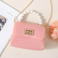 Girls' Solid Color Pearl Decor Hand Bag  Pink