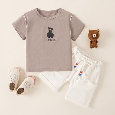 Toddler Boy Cartoon Bear Pattern Short Sleeve T-shirt & Shorts