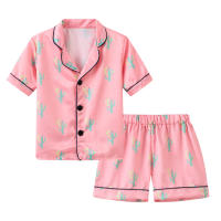 Children's home clothes summer new children's pajamas short-sleeved shorts suit boys and girls baby air-conditioning clothes cardigan thin section  Pink