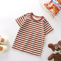 Camiseta de manga curta infantil de verão, algodão puro, meninos e meninas, camisa de fundo de bebê único  Castanho