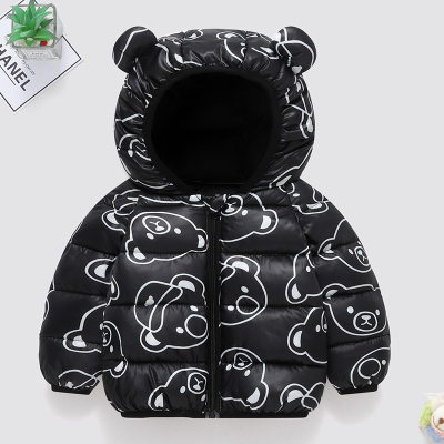 Toddler Boy Winter Cartoon Bear Pattern Lightweight Hooded Puffer Coat