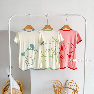 Girls one-piece pajamas modal summer short-sleeved little girl nightdress baby children air-conditioned home clothes