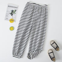 Children's fashion black and white striped loose casual pants boys and girls home pajamas sports cuffed trousers  White