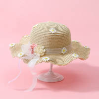Girls' Floral Decor Straw Bag & Floral Decor Hat  Beige