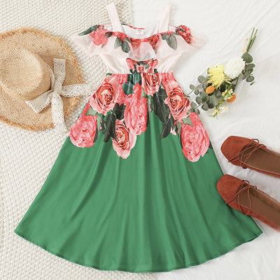 Vestido de tirantes con estampado de flores para niña
