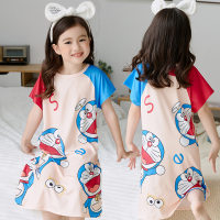 فستان نوم صيفي للأطفال بأكمام قصيرة للفتيات الصغيرات، بيجامات كرتونية، فستان رقيق يسمح بمرور الهواء  متعدد الألوان
