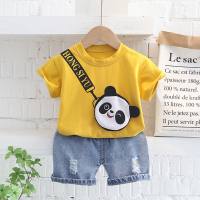 Foreign trade children's short-sleeved suit summer new Korean style boys and girls T-shorts two-piece set foreign trade street stall wholesale network  Yellow