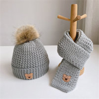 2-Piece Baby Solid Color Bear Style Knitted Hat(Labeling letters are randomized)  Gray