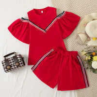 Kids Girls Summer Party Vacation Daily Stripes Suspender Strapless Suit  Red
