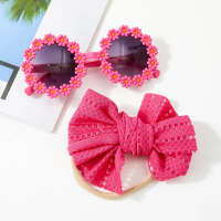 2-piece Children's Bowknot Headwrap & Matching Daisy Style Sunglasses  Hot Pink