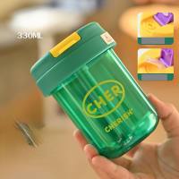 Mini ton ton cup for children and students, plastic cup, portable straw cup, cute high-looking cup, gift potbelly water cup  Green