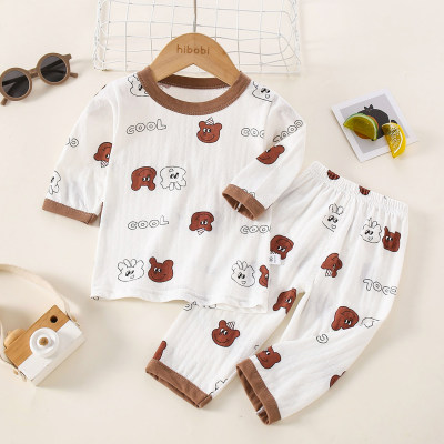 2-piece Toddler Boy Pure Cotton Allover Bear Printed Short Sleeve Top & Matching Pants