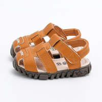 Sandalias de velcro con punta abierta de color sólido para niños pequeños  marrón