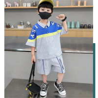 Cool boy suit summer short-sleeved trendy polo shirt T-shirt summer clothes  Gray