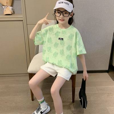 Meninas camiseta verão de manga curta crianças topo meia manga solta 2023 novo estilo coreano verão grande tendência de roupas infantis