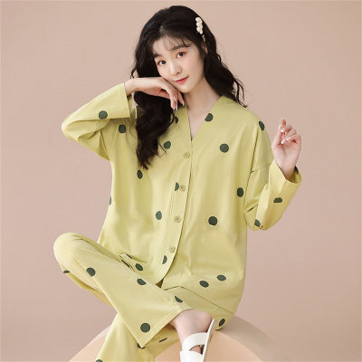 Langärmliges Pyjama-Set mit Punkten für Damen