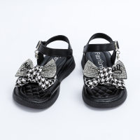 Toddler Girl Plaid Bowknot Decor Open Toed Buckle Sandals  Black