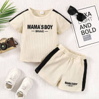 2-piece Toddler Boy Waffle Color-block Letter Printed Short Sleeve T-shirt & Matching Shorts  White